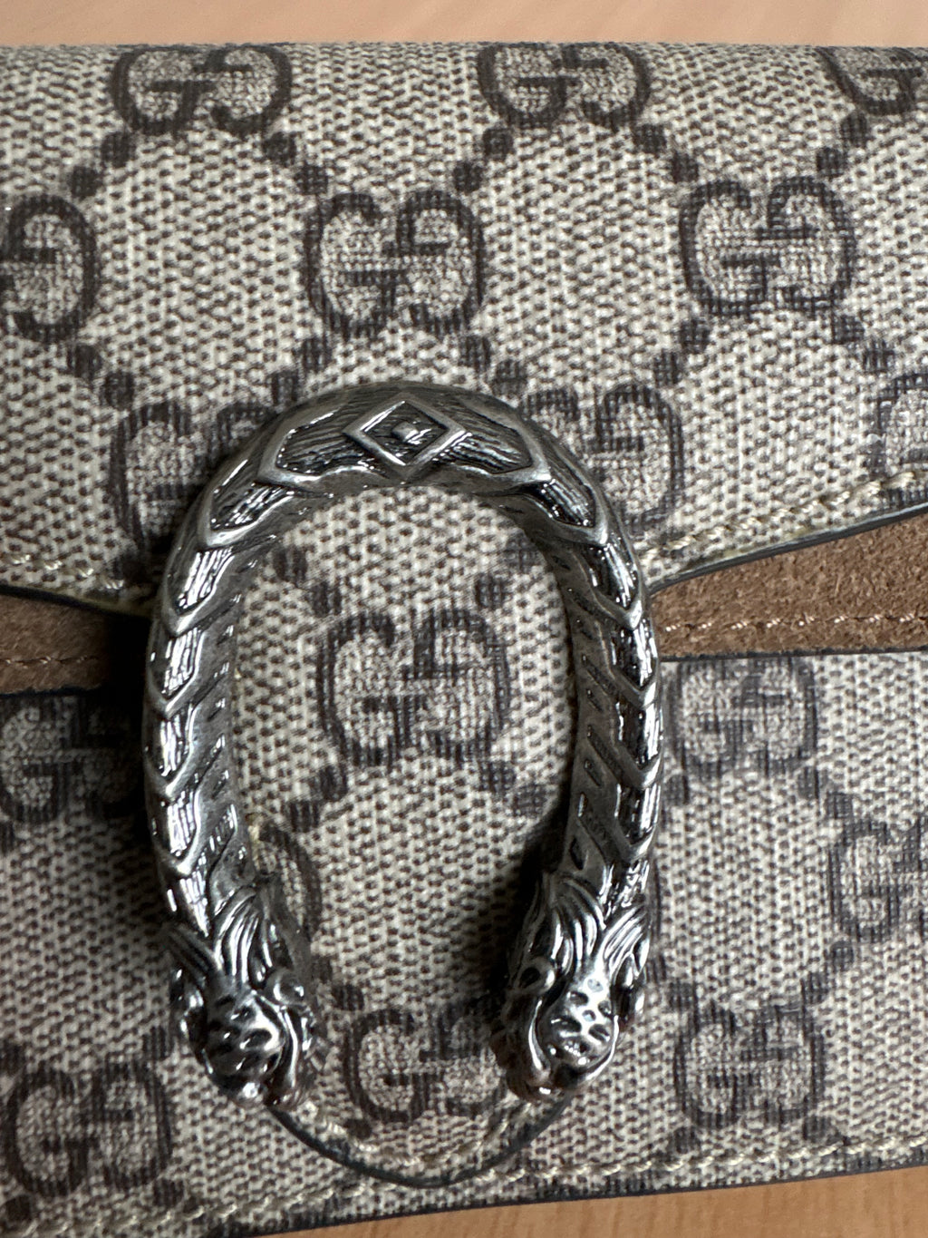 Gucci Dionysus Mini Bag – GG Supreme Canvas & Taupe Suede