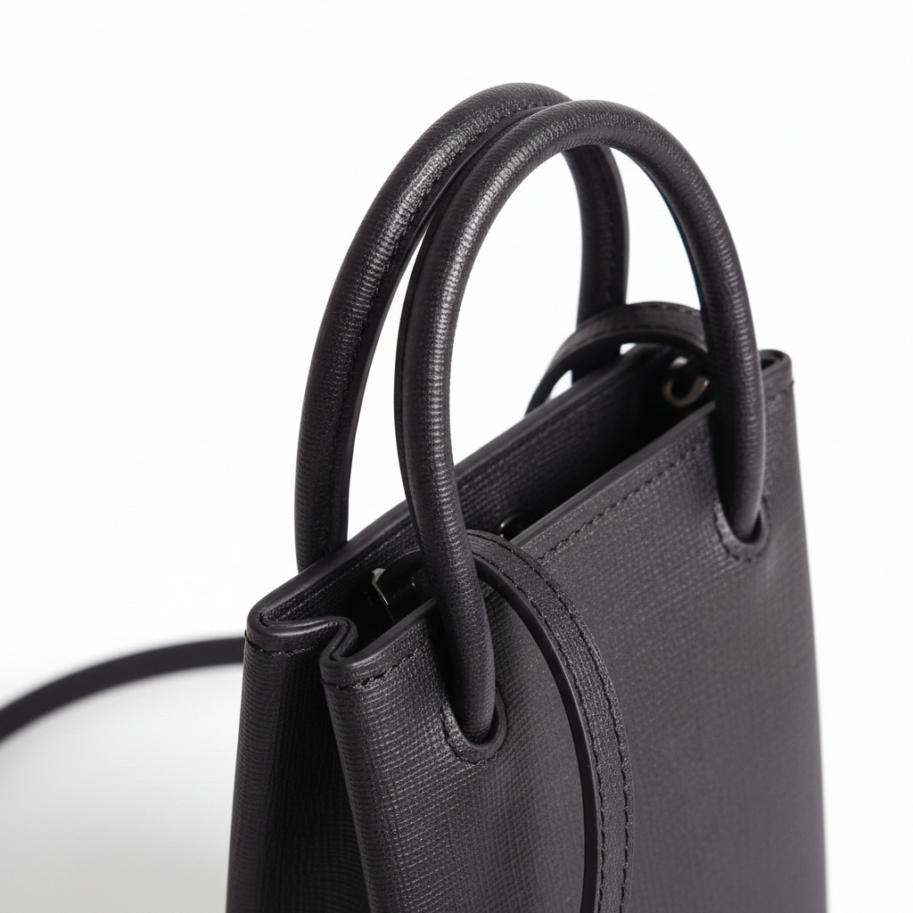 Balenciaga Shopping Phone Holder Bag – Black Textured Leather