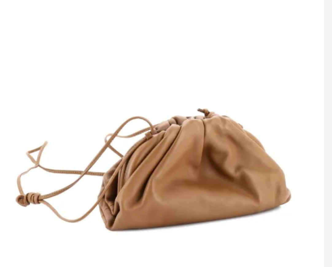 Bottega Veneta Vintage Leather Drawstring Clutch — Camel