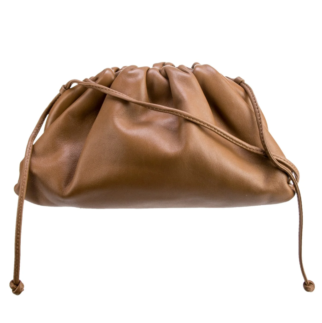 Bottega Veneta Vintage Leather Drawstring Clutch — Camel