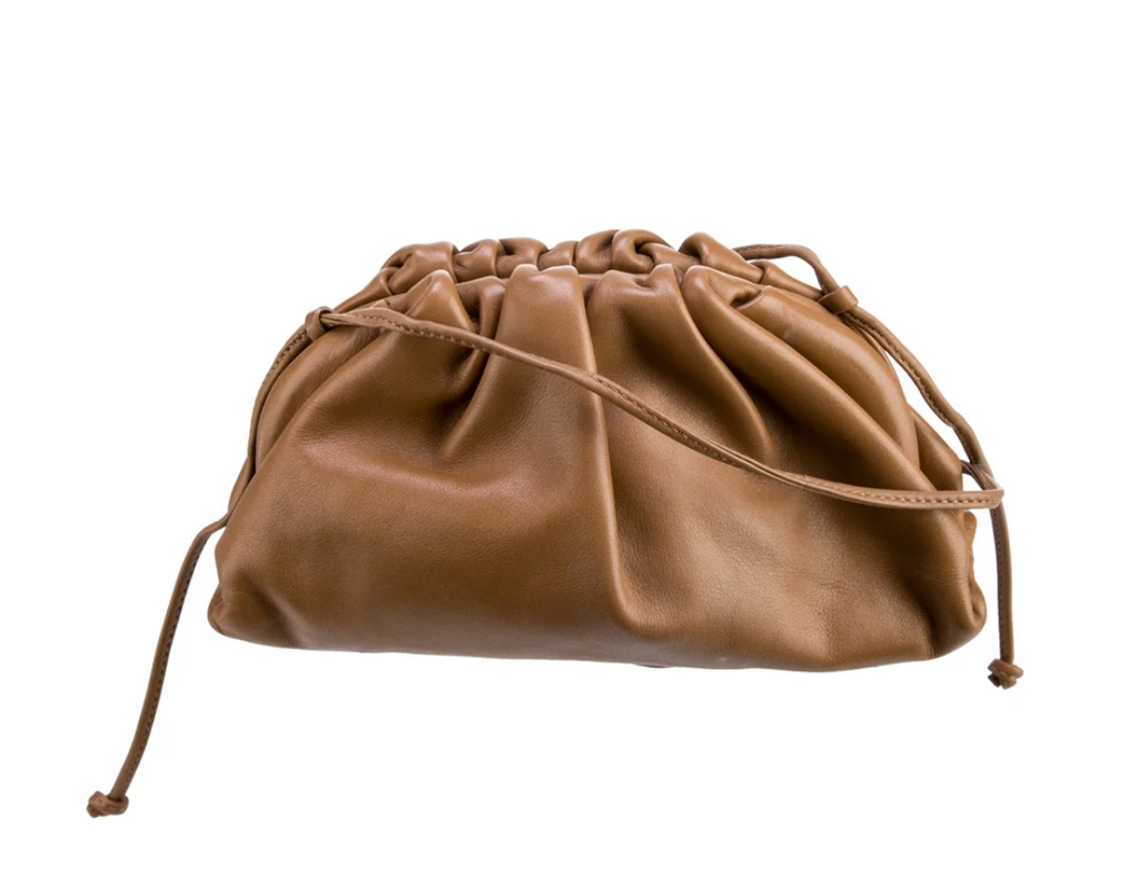 Bottega Veneta Vintage Leather Drawstring Clutch — Camel