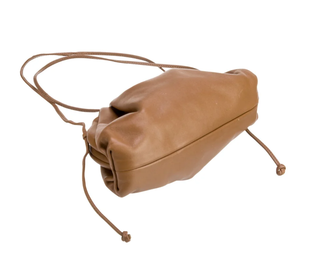 Bottega Veneta Vintage Leather Drawstring Clutch — Camel