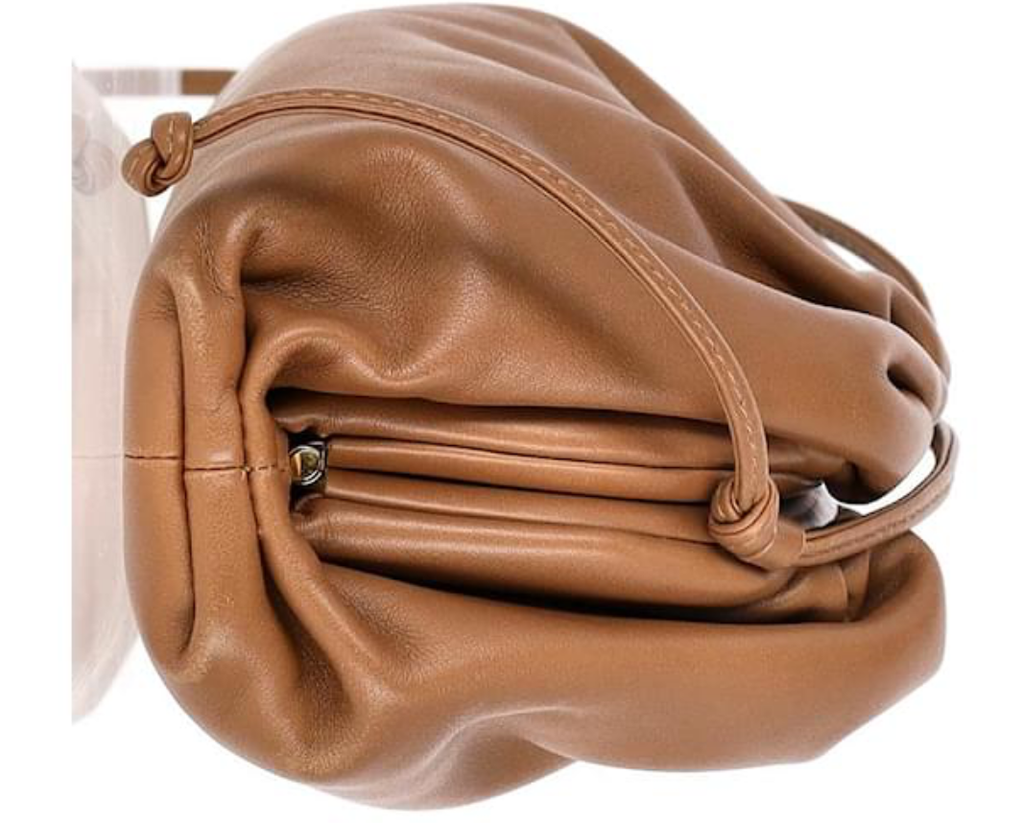 Bottega Veneta Vintage Leather Drawstring Clutch — Camel