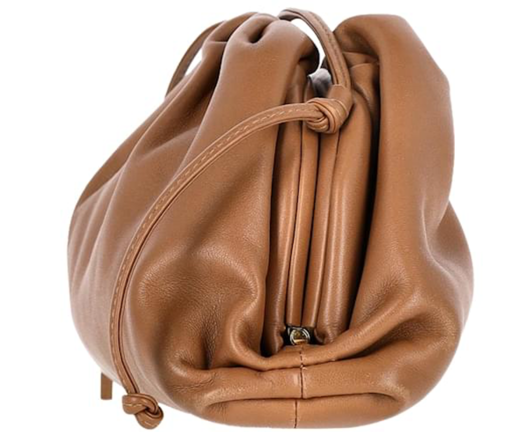 Bottega Veneta Vintage Leather Drawstring Clutch — Camel