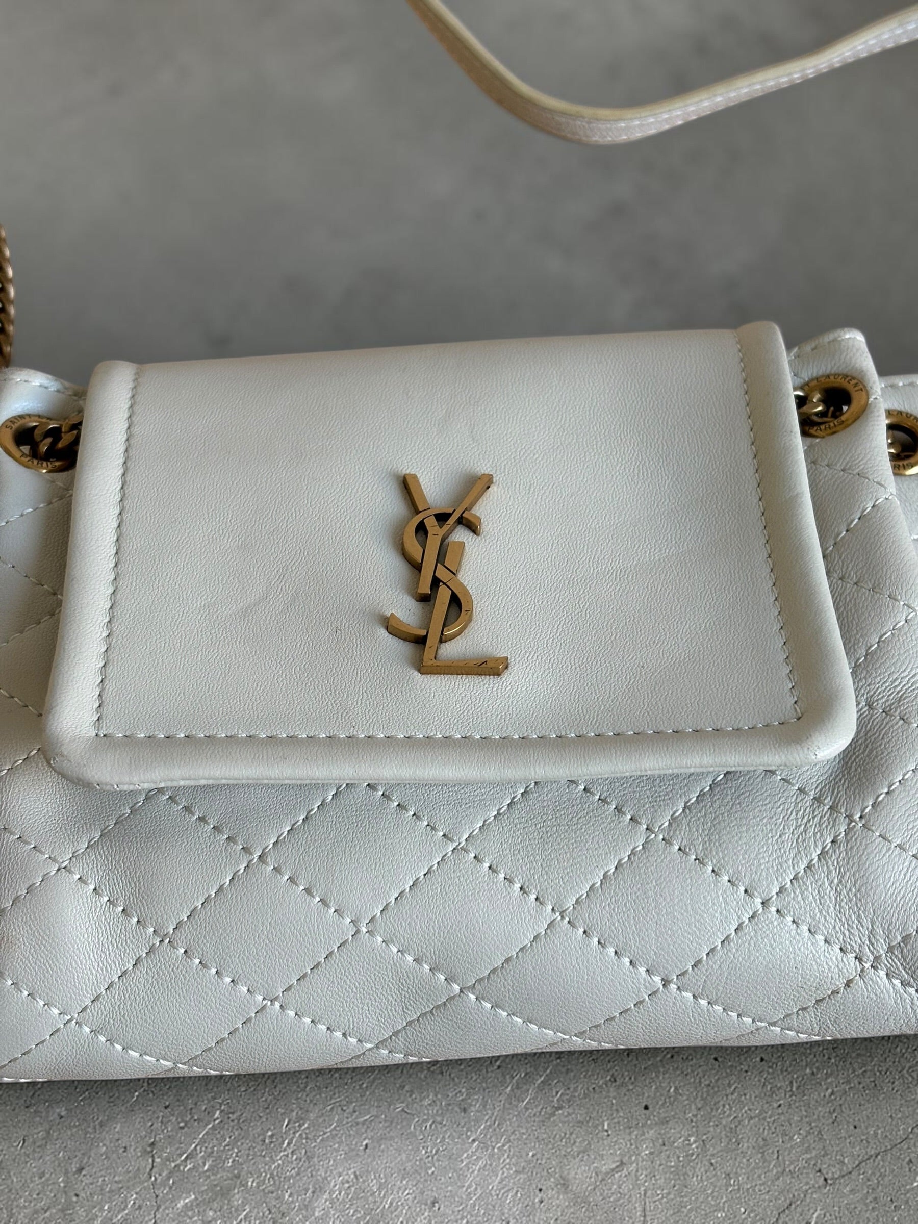 Saint Laurent Nolita Bag — White Quilted Leather