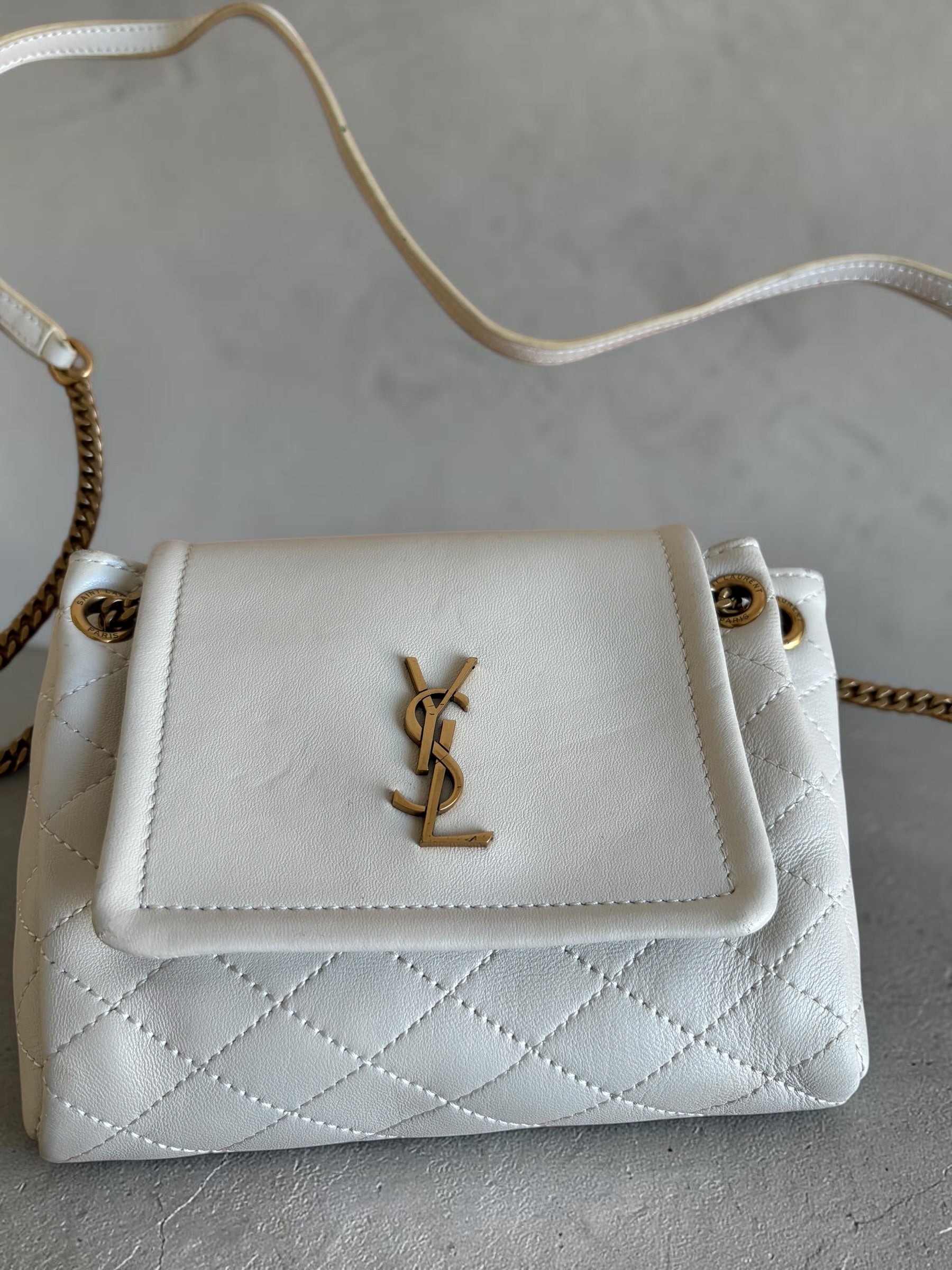 Saint Laurent Nolita Bag — White Quilted Leather