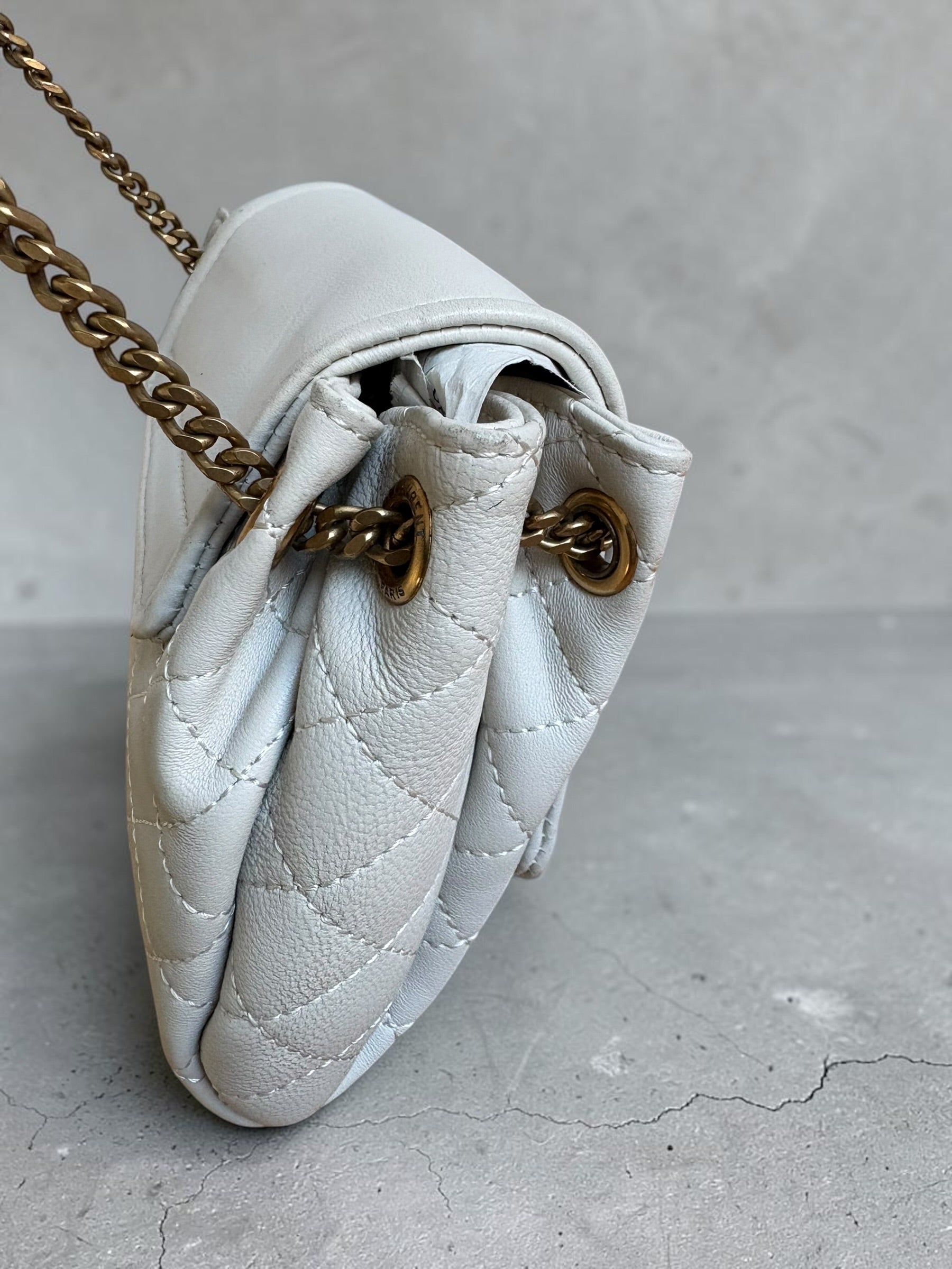 Saint Laurent Nolita Bag — White Quilted Leather