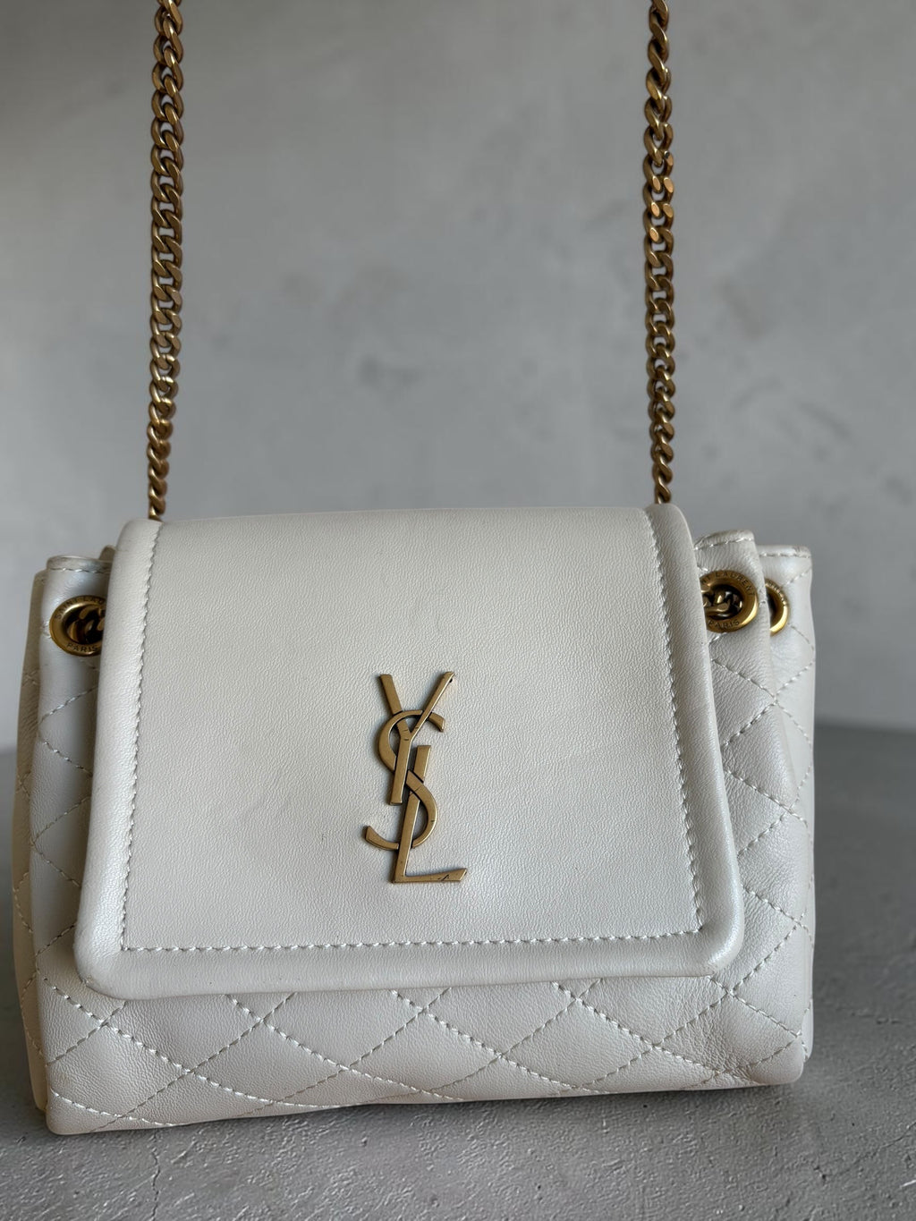 Saint Laurent Nolita Bag — White Quilted Leather