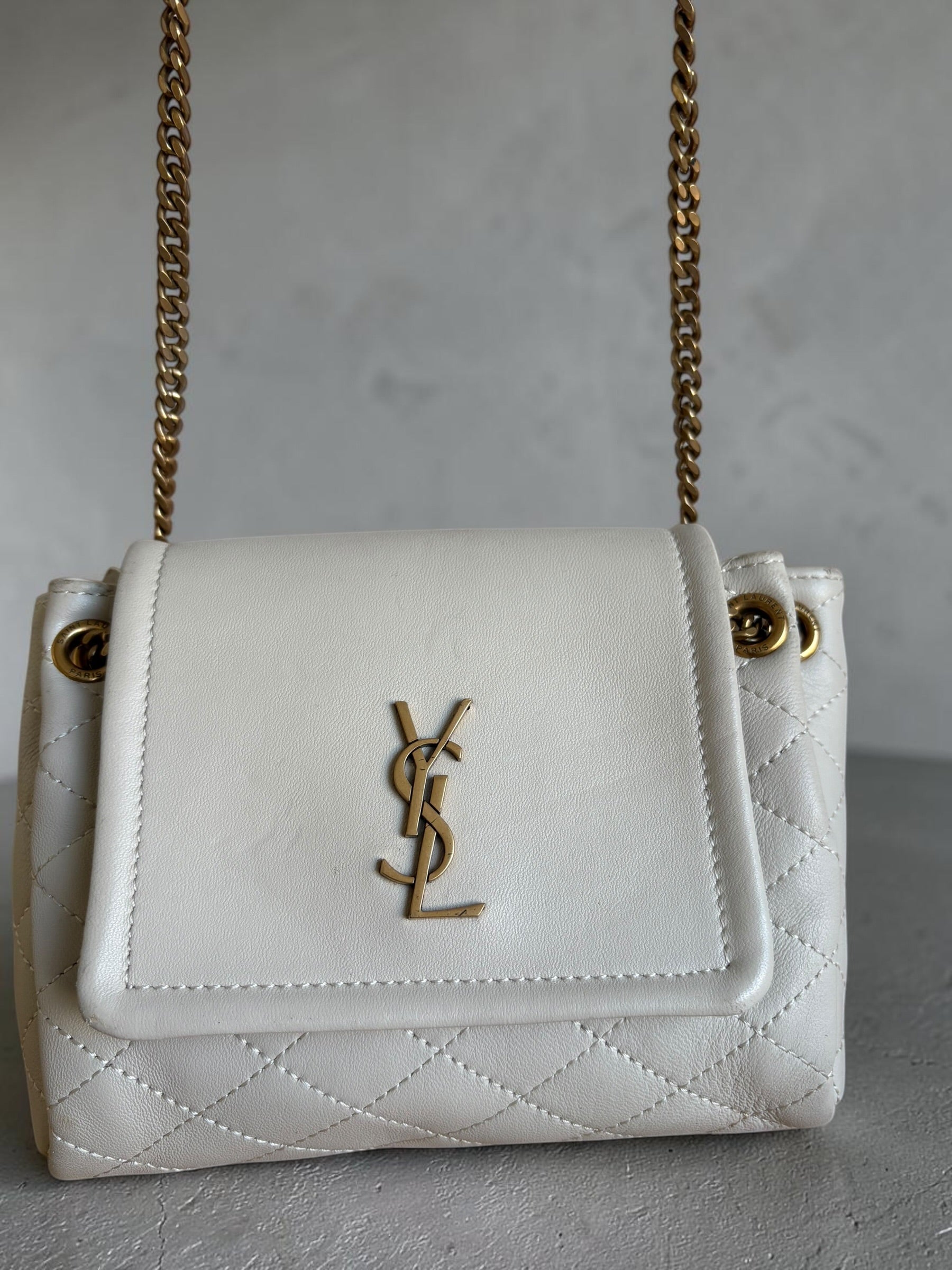 Saint Laurent Nolita Bag — White Quilted Leather