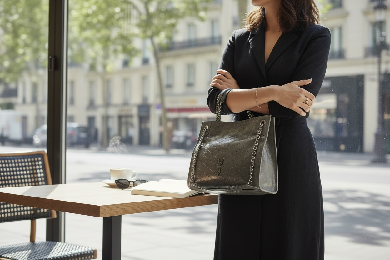 Saint Laurent Niki Shopping Tote — Grey
