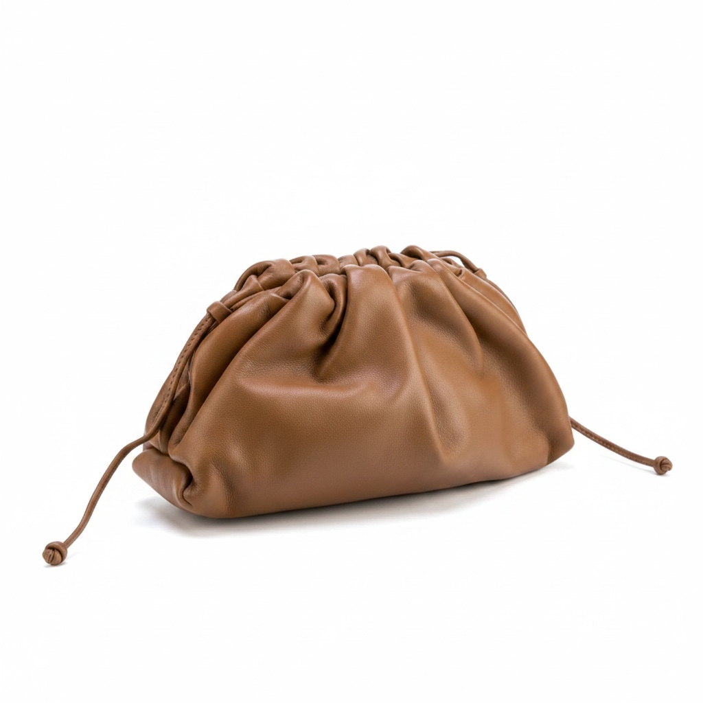 Bottega Veneta Vintage Leather Drawstring Clutch — Camel