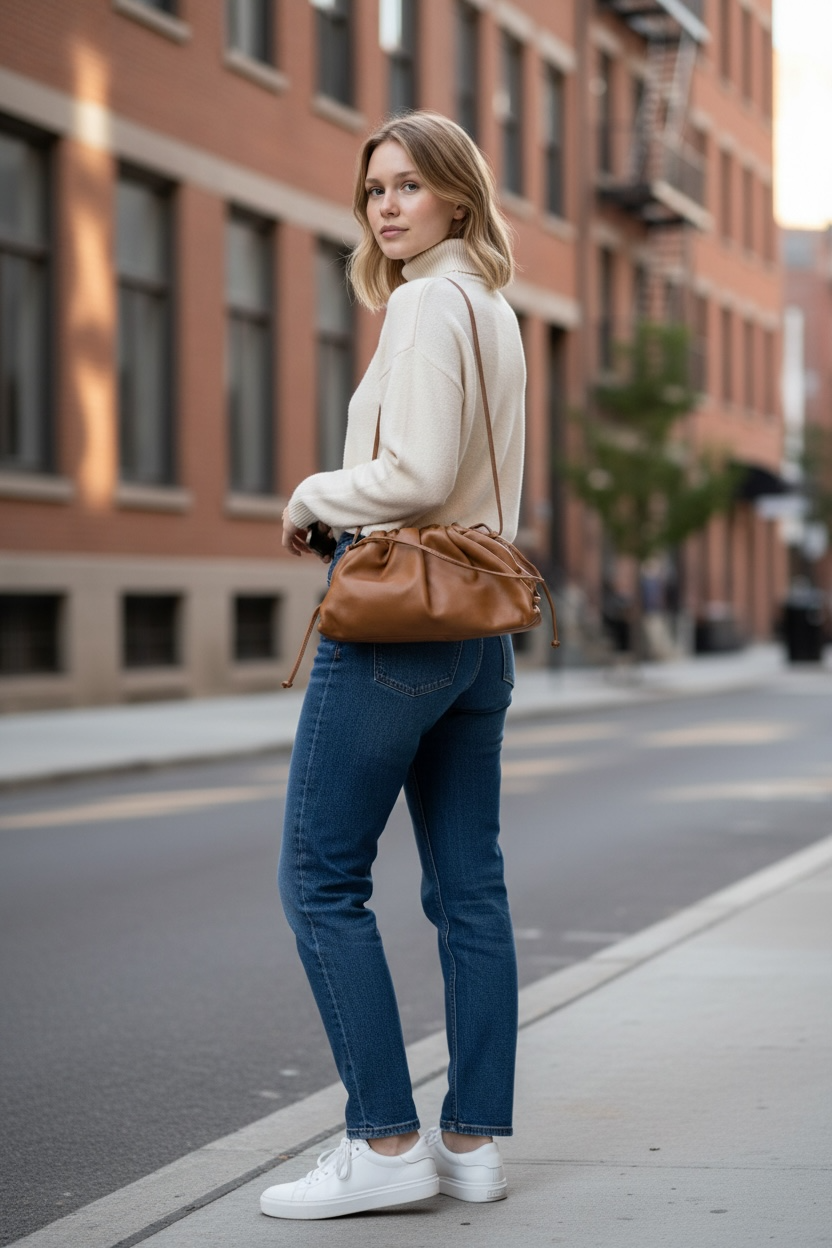 Bottega Veneta Vintage Leather Drawstring Clutch — Camel