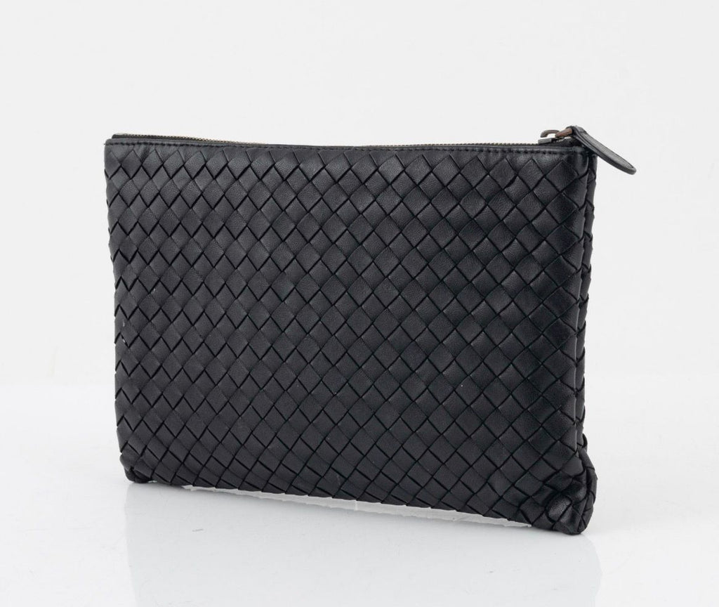 Bottega Veneta Intrecciato Leather Large Clutch — Black