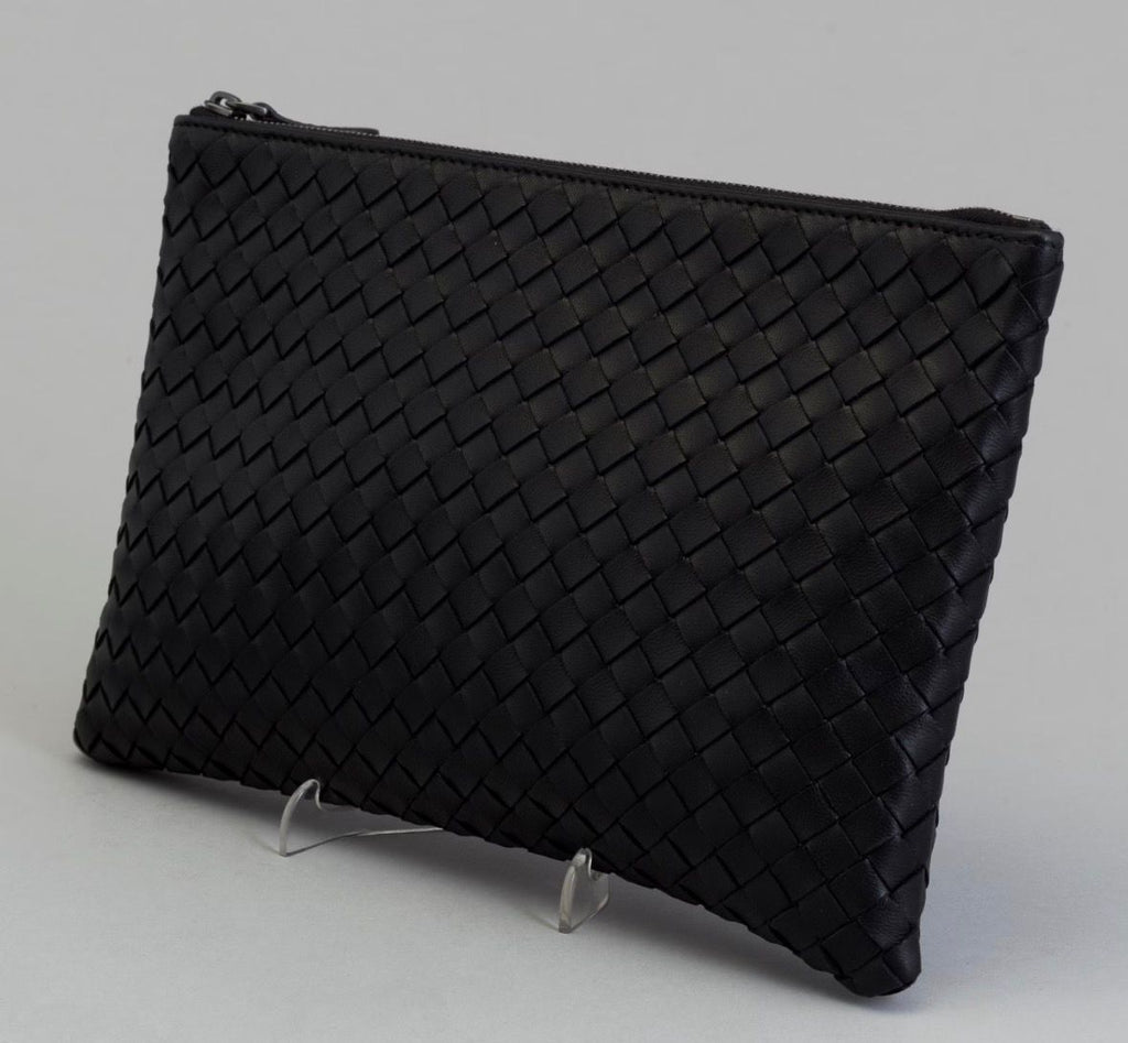 Bottega Veneta Intrecciato Leather Large Clutch — Black