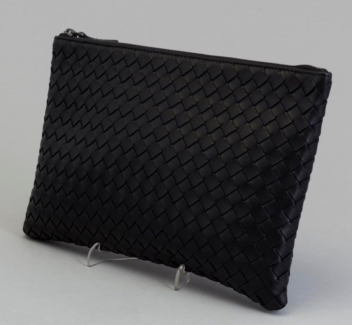 Bottega Veneta Intrecciato Leather Large Clutch — Black