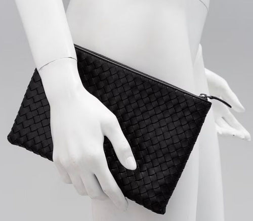 Bottega Veneta Intrecciato Leather Large Clutch — Black