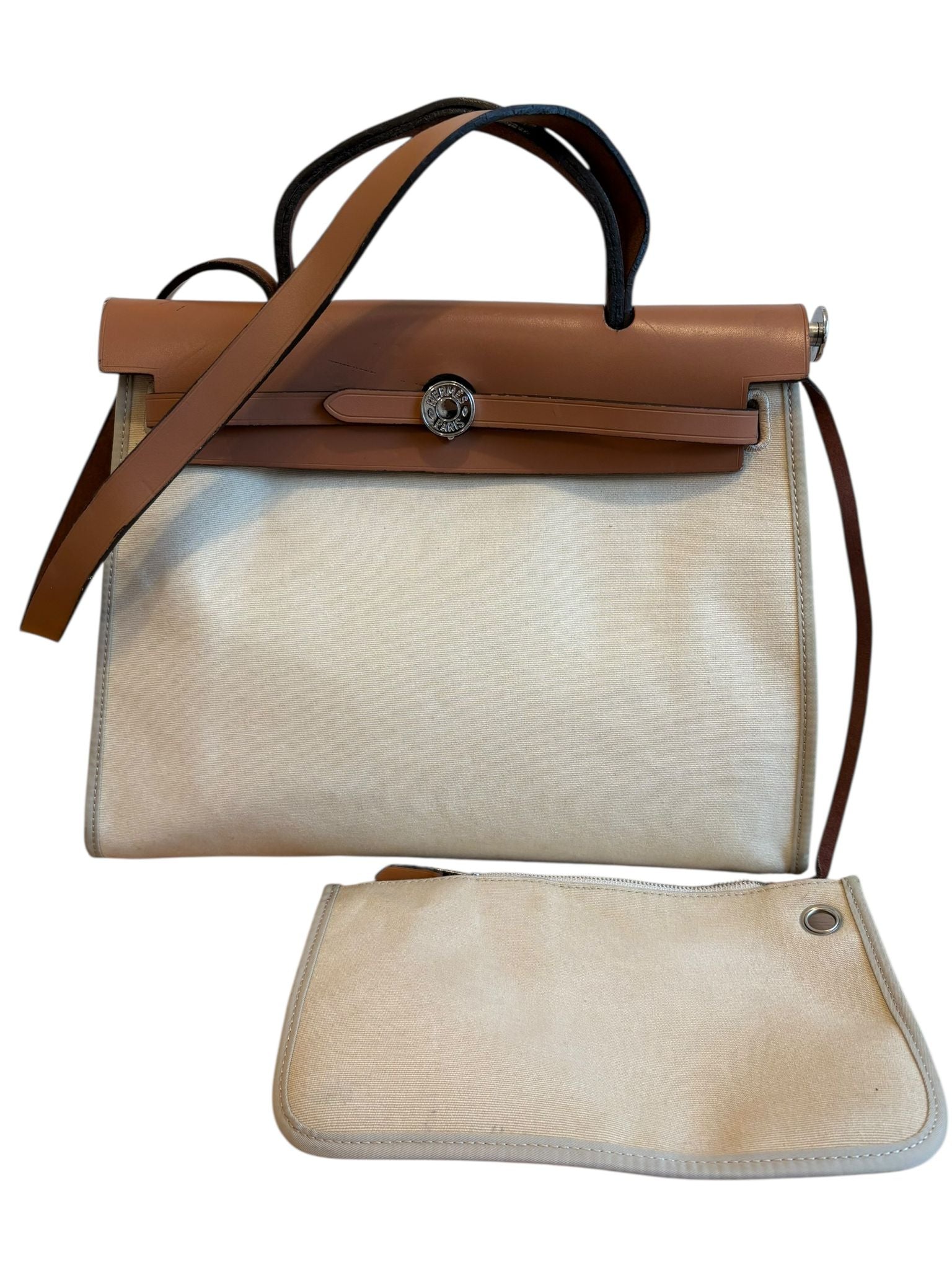 Hermes Beige/Tan Canvas and Leather Herbag Zip 31 Bag