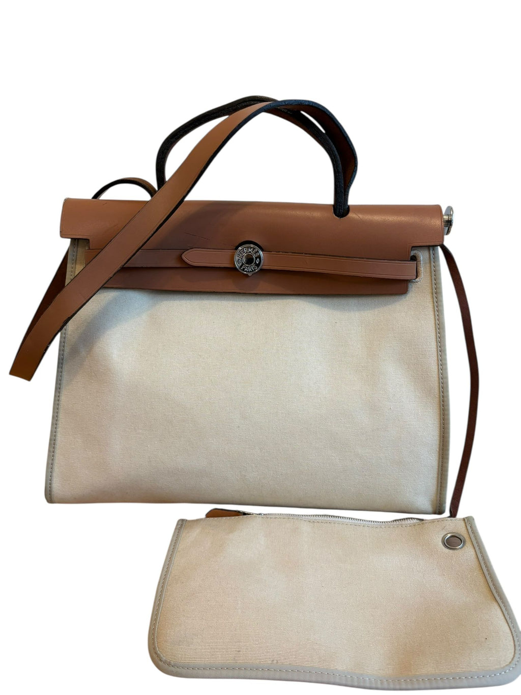 Hermes Beige/Tan Canvas and Leather Herbag Zip 31 Bag