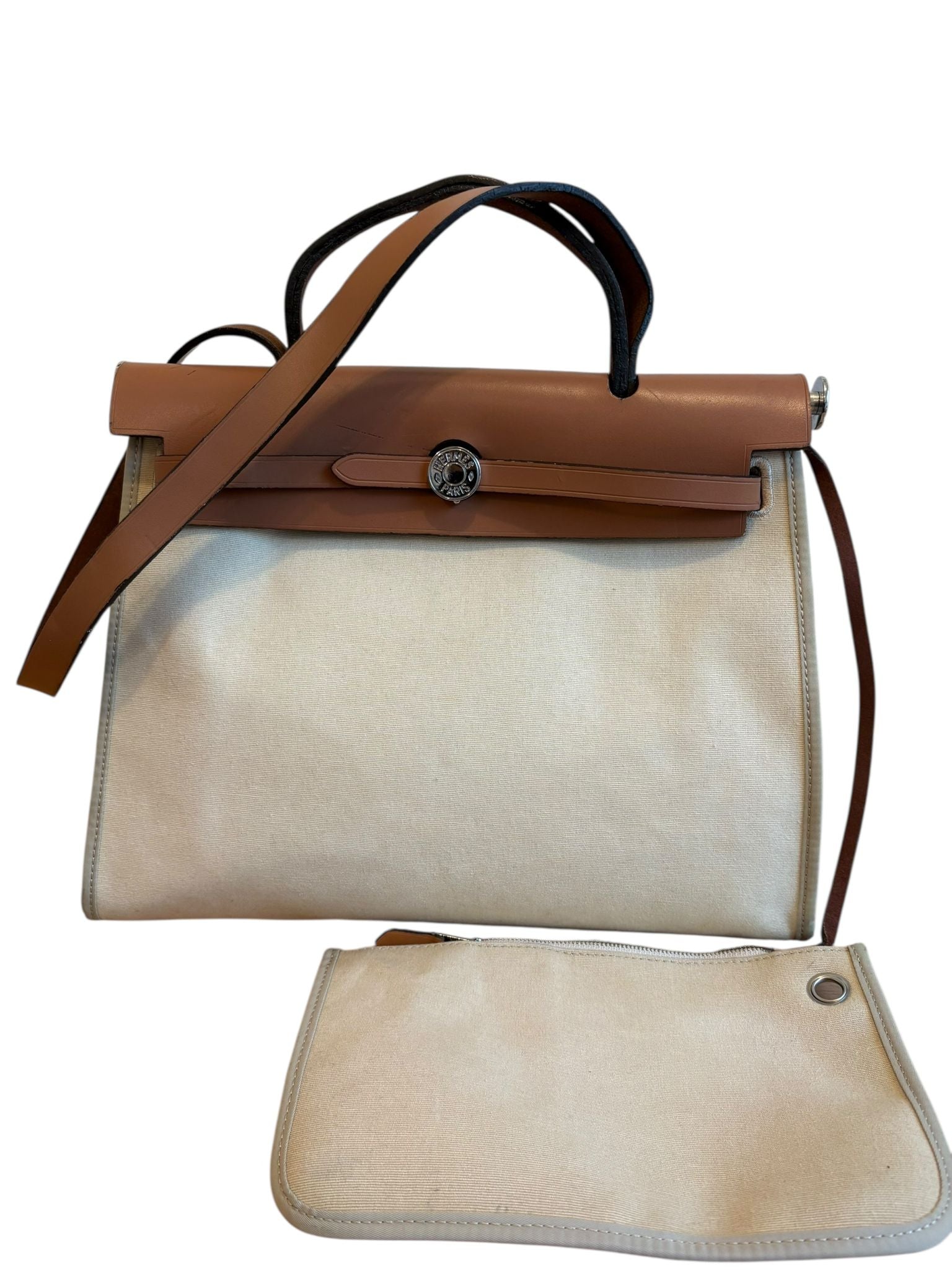 Hermes Beige/Tan Canvas and Leather Herbag Zip 31 Bag